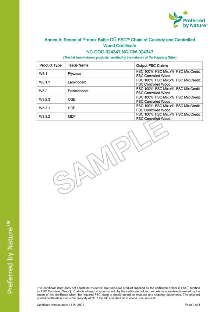 Probex Baltic OU FSC COC w CW Certificate 14.1.2021 page 0002
